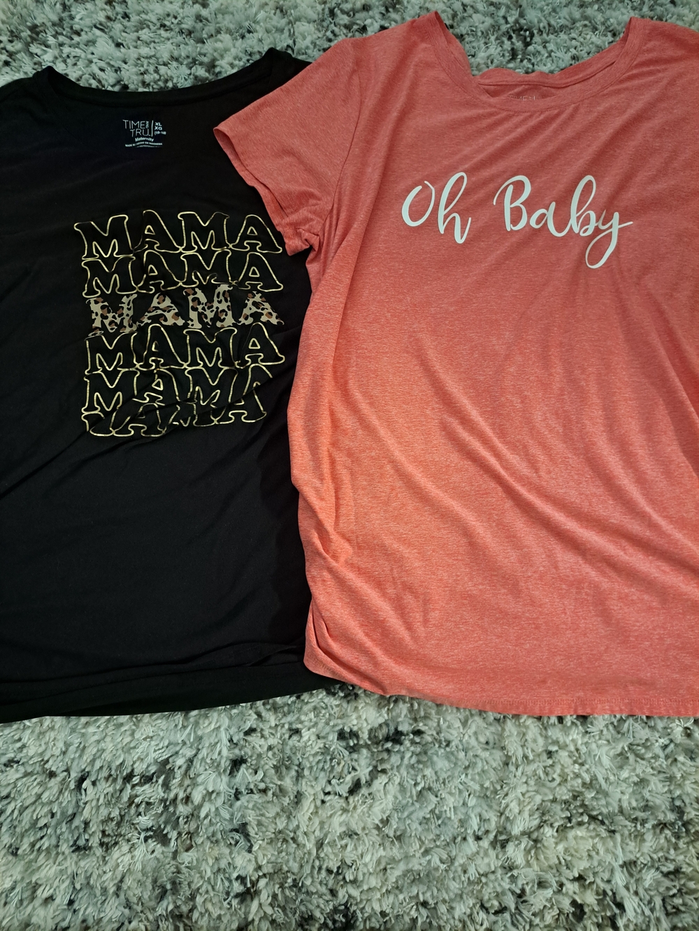 Time and Tru Kids Maternity Tops - Black 'Mama' & Coral 'Oh Baby'
